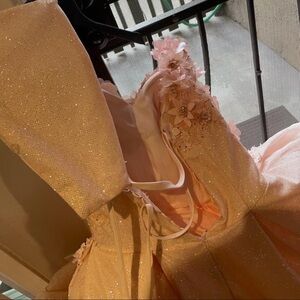 Peach Floral Embellished Prom Dress